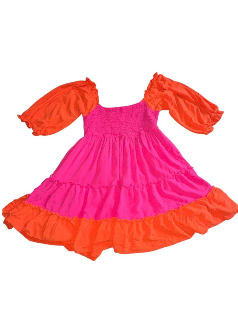 Main Strip Color Block Ruffle Dress-Pink/Orange-Large-GUC - Picture 7 of 7
